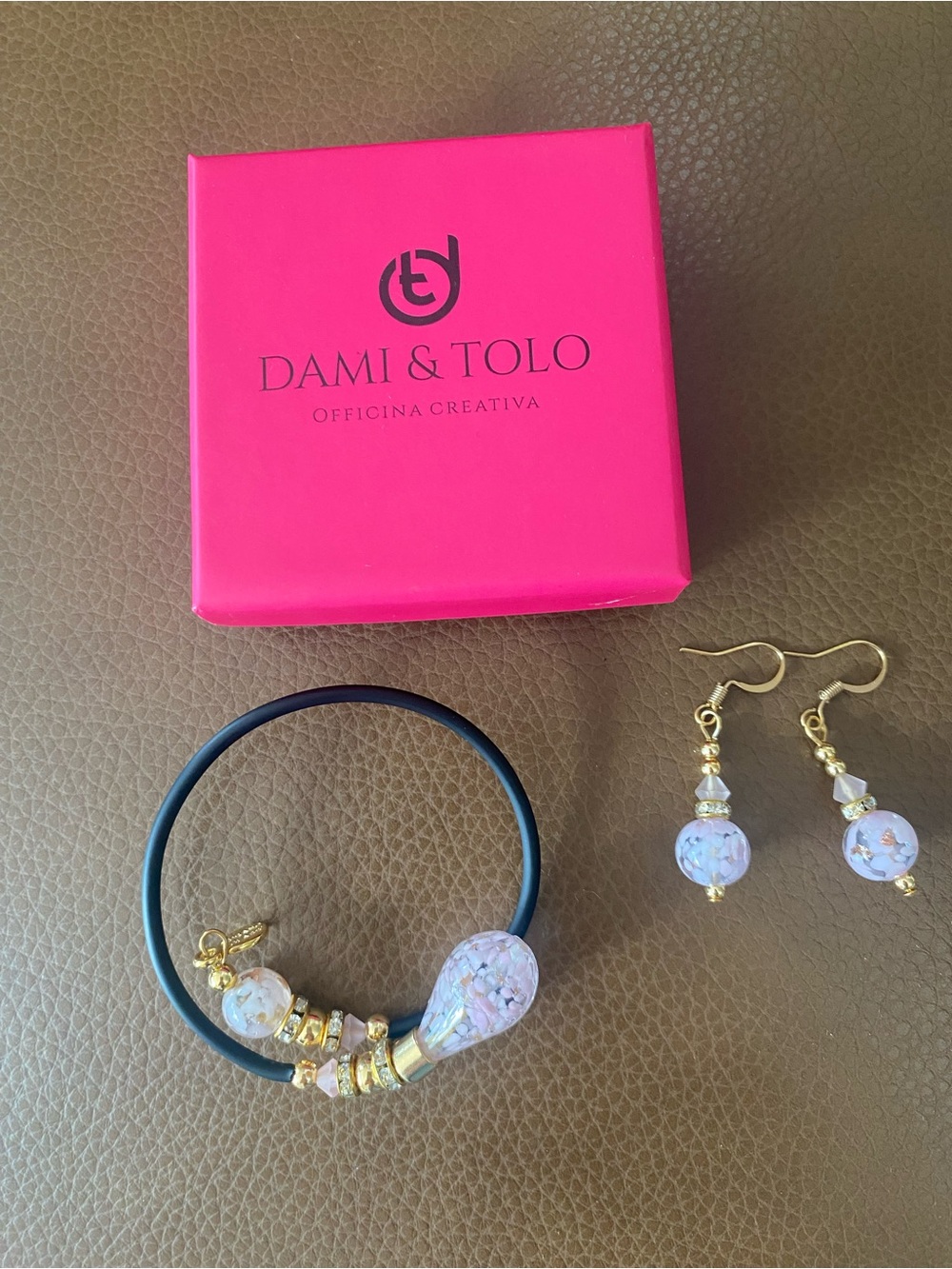 Dami & Tolo Italian Glass Bead Bracelet and Earrings Set